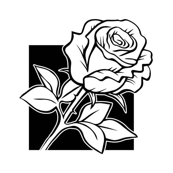 Black and white rose. Hand drawing with lines. Plants and flowers. Symbol of love and beauty. Decorative logo design, label. Cartoon isolated art illustration