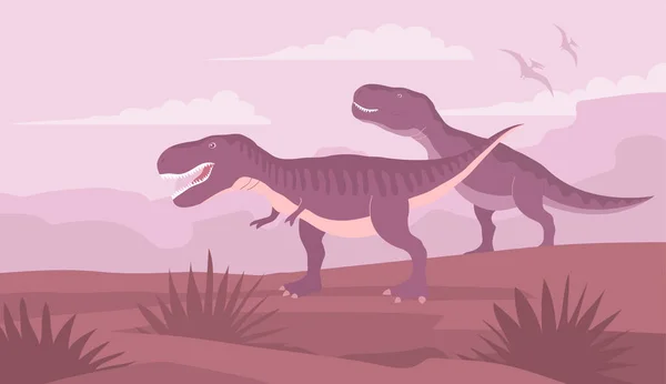 Big Dinosaur Tyrannosaurus Rex Jurassic Period Two Predators Hunt Carnivorous — ストック写真