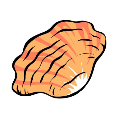 Seashell shell on the sand. Marine underwater twisted seashell. Spiral shape. Undersea mollusc. Animal and wildlife. Cartoon vector illustration isolated on white background. Hand drawn outline style