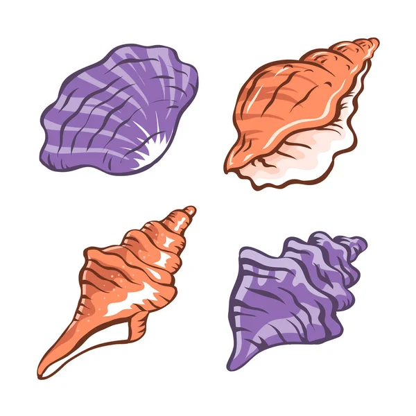 Seashells Set Snail Sea Shell Marine Underwater Twisted Seashell Spiral — Stok Vektör