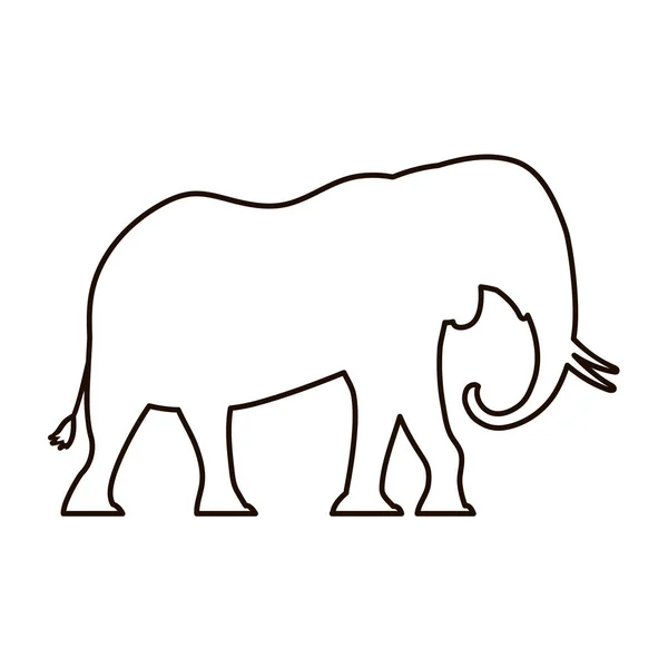 African Elephant Tusks Black Line Silhouette Savannah Wild Animal Big — Stock Vector
