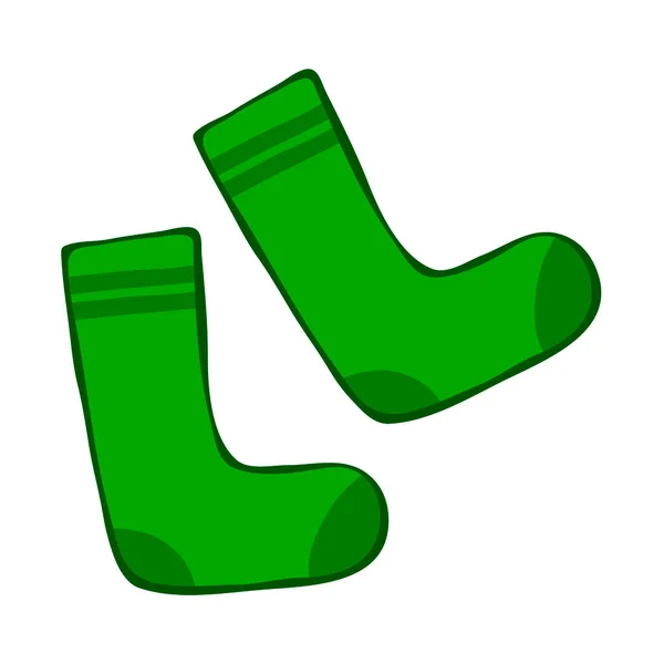 Bir Çift Sıcak Kış Çorabı Yün Yeşili Kıyafetler Kadın Erkek — Stok Vektör