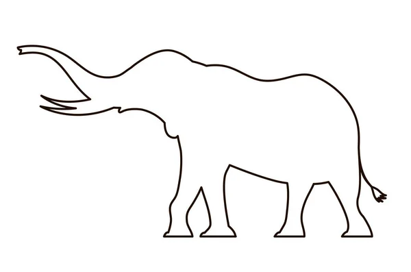 Elefante Africano Con Colmillos Silueta Línea Negra Savannah Animal Salvaje — Vector de stock