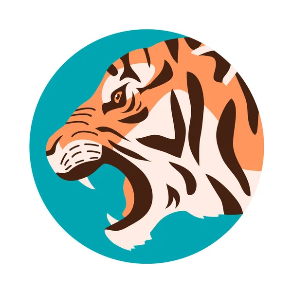 Злой Тигр Рычит Обнажает Зубы Бенгальский Амурский Тигр Портарит Головы — стоковый вектор