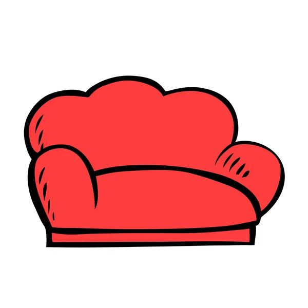 赤いソファ 快適な家庭用家具 白地に隔離された漫画のベクトルアウトラインイラスト — ストックベクタ