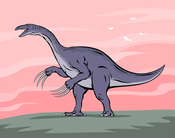 Forntida Ödla Therizinosaurus Bakgrunden Naturen Långa Klor Tassarna Den Växtätande — Stock vektor