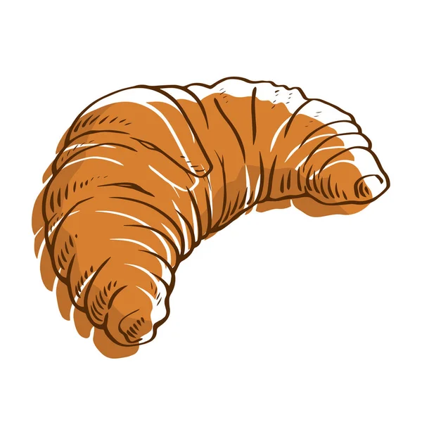 Fransız kruvasanı çizimi. Sabah kahvaltısı. Fırın ve kafe tasarımı. Beyaz arkaplanda izole edilmiş vektör illüstrasyonu. El çizimi çizim