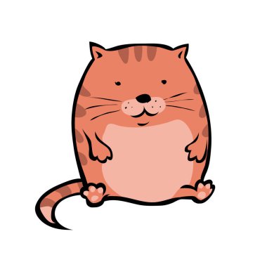 Şişko kırmızı tekir kedi. Bıktım evcil hayvanım. Komik bir tip. Çizgi film vektör çizimi beyaz arkaplanda izole edildi. El çizimi çizim