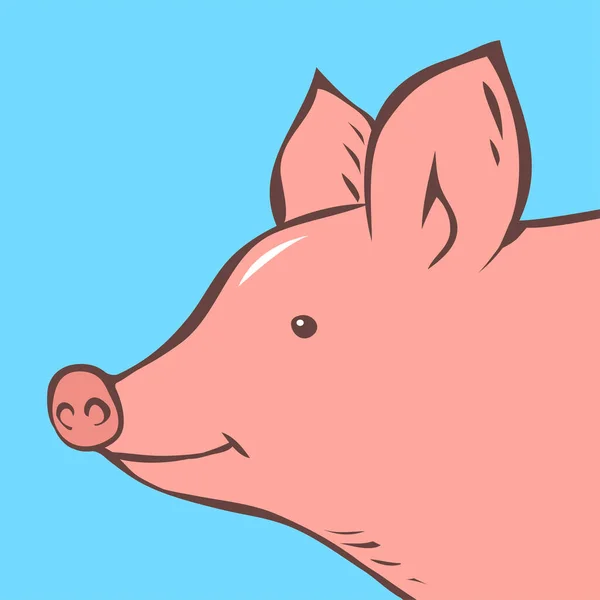 可爱的猪头 农耕和宠物 可爱的小猪 食物和肉 在蓝色背景上孤立的卡通矢量图解 手绘轮廓 — 图库矢量图片