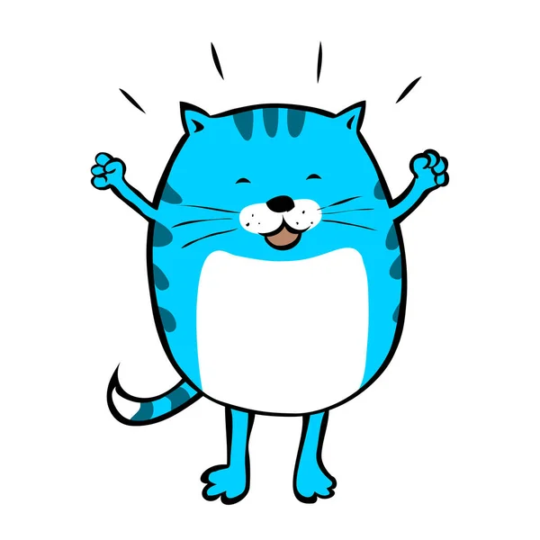 Tlustá Modrá Kocour Veselý Veselý Charakter Nasycenej Mazlíček Cartoon Vektorové — Stockový vektor