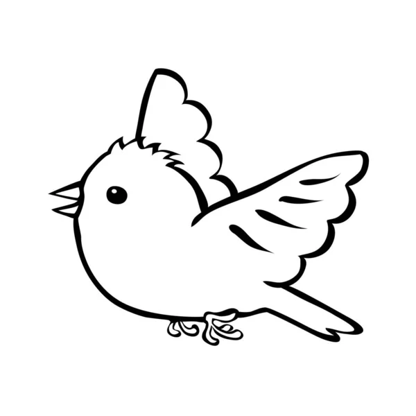 Pequeño Pájaro Alas Voladoras Batientes Dibujos Animados Vector Ilustracióncontorno Blanco — Vector de stock