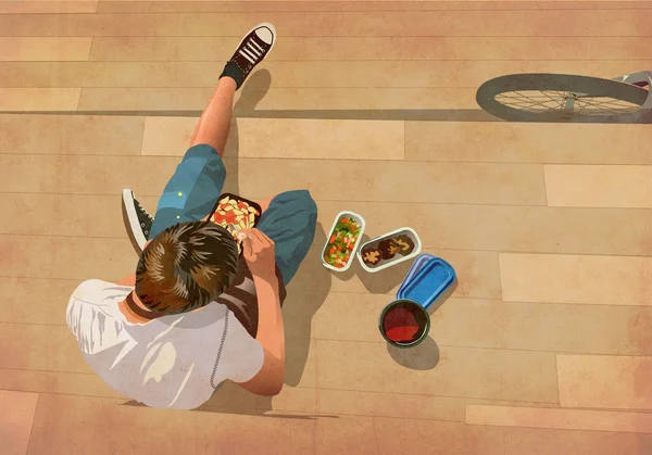 oturma ve öğle yemeği yiyen çocuk