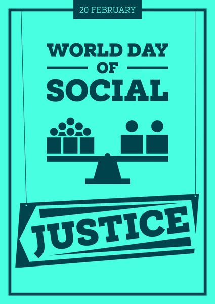 Poster World Day Social Justice February Scales Icon Text Label — Stock Vector