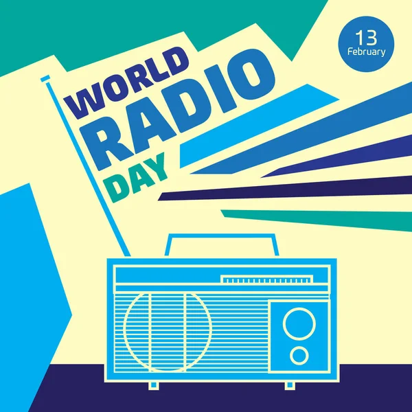 Banner World Radio Day February Old Radio Illustration Textual Message — Stock Vector