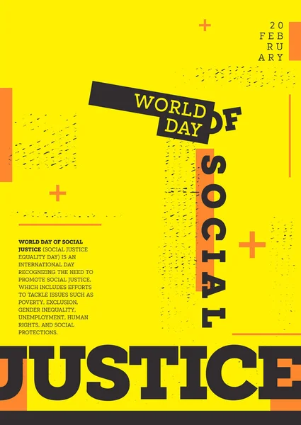 Affisch För Världsdagen För Social Rättvisa Februari Med Abstrakt Typografi — Stock vektor