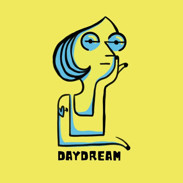 Daydream Artistic Poster Illustration Tattooed Girl While She Thinking Daydreaming — Stock Vector