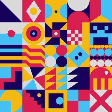 Soyut geometrik, pürüzsüz mozaik. Kare tasarımda renkli, basit şekiller.