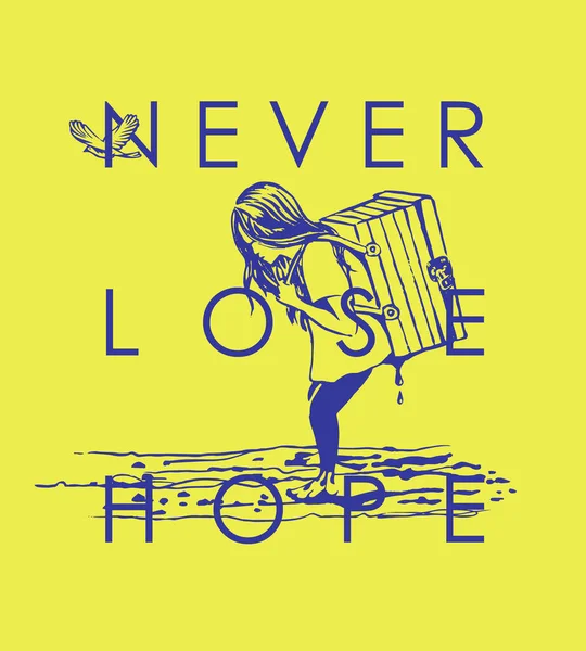 Never Lose Hope Concept Poster Girl Carrying Box Bird Flying — Stock Vector