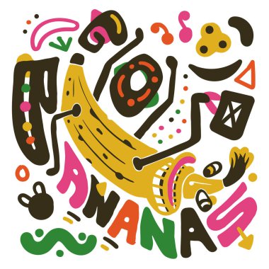 Go Bananas komik tasarımı; Muz karakterinin çılgın tişört baskısı