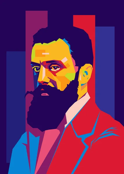 Theodor Herzl (1860-1904) - İsrail 'in ileri görüşlü Siyonist lideri - Yahudi ulusunun toprağı; WPAP tarzı illüstrasyon.