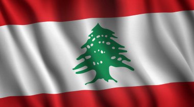 Waving flag of Lebanon with a cedar tree. The Muslim country of Lebanon is located in the middle east in Asia