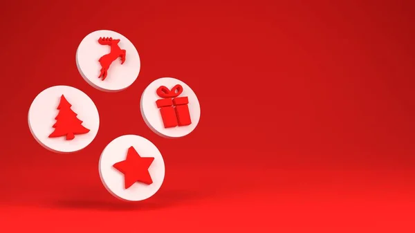 Різдвяні Ікони Червоному Тлі Святковий Банер Місцем Копіювання Ілюстрація Рендеринга — стокове фото