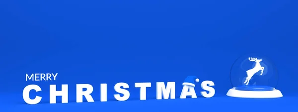 水平クリスマスバナー 雪の世界とその中トナカイとクリスマスのお祝いの背景 3Dレンダリング図 — ストック写真