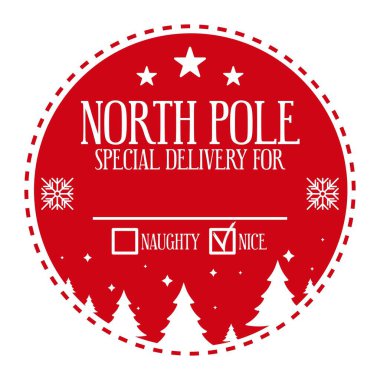 Noel Baba 'dan kişisel bir hediye paketi için Noel tasarımı. Kuzey kutbu özel teslimatı için. Yaramaz ya da güzel çek kutuları. Beyaz arkaplanda vektör illüstrasyonu. Xmas el yapımı hediyeler için şablon. 