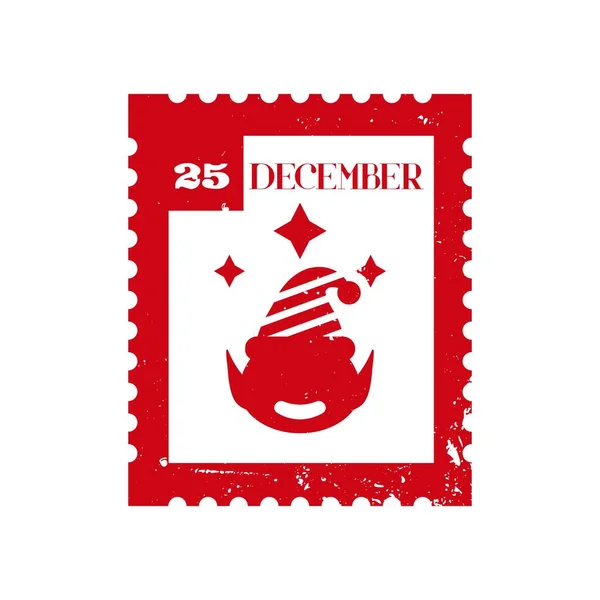 Diciembre Sello Postal Vacaciones Con Elfo Ayudante Elemento Diseño Decorativo — Vector de stock