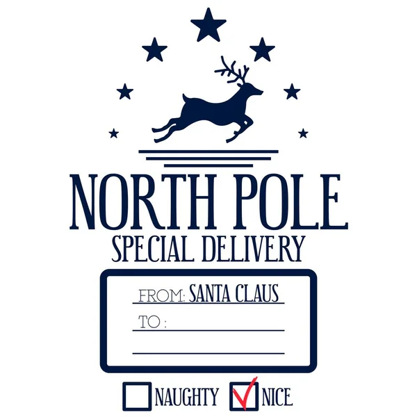 Weihnachtsdesign Für Eine Personalisierte Geschenktüte Vom Weihnachtsmann Nordpol Spezielle Lieferung — Stockvektor