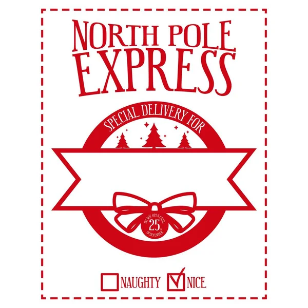Weihnachtsdesign Für Eine Personalisierte Geschenktüte Vom Weihnachtsmann Nordpol Express Geöffnet — Stockvektor