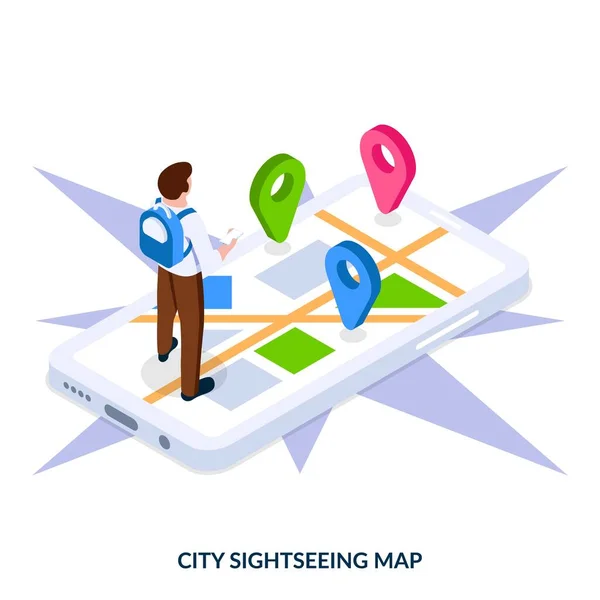 Mapa Turístico Cidade Conceito Mapa Digital Cidade Com Pontos Interesse —  Vetores de Stock