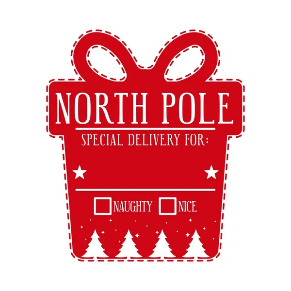 北極特別配達だ サンタクロースからのパーソナライズされたギフトバッグのためのクリスマスデザイン いたずらや素敵なチェックボックス ギフトボックスの形でクリスマス手作りの贈り物のためのテンプレート — ストックベクタ