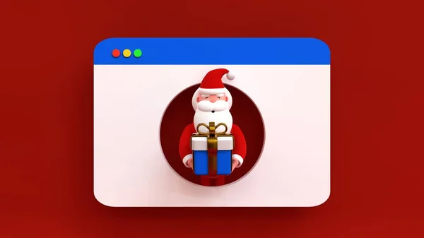 Kerstcadeau Online Kerstman Geeft Een Cadeautje Van Een Webpagina Illustratie — Stockfoto