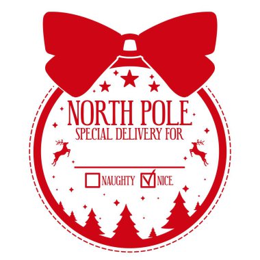 Kuzey Kutbu özel teslimatı. Noel Baba 'dan özel bir hediye paketi için Noel tasarımı. Cam top şeklinde el yapımı kostüm için güzel bir şablon. Beyaz arka planda vektör çizimi.