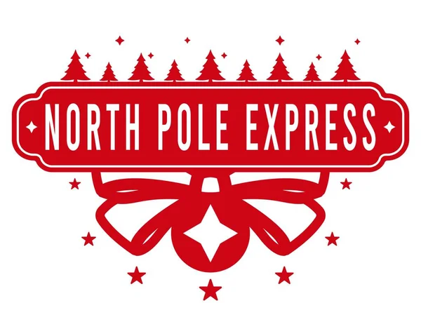 North Pole Express Briefmarkendesign Für Handgefertigte Geschenke Und Grußkarten Weihnachtsbäume — Stockvektor