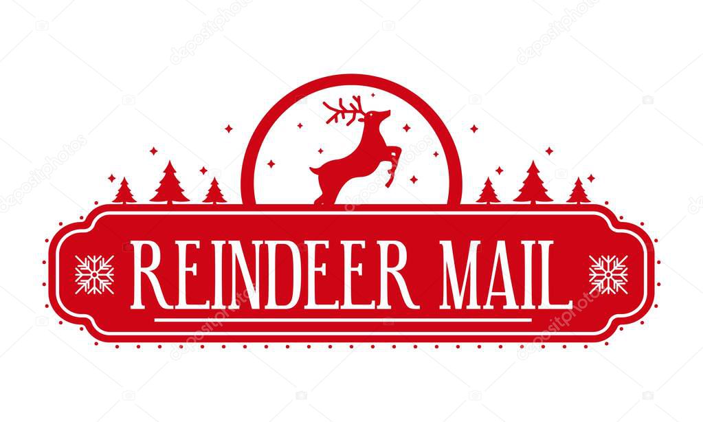 Reindeer mail - Christmas stamp design for handmade gifts and greeting cards.Vector illustration on white background.