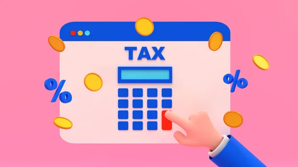 Online Tax Calculator Concept Web Browser Built Calculator Cartoon Human — Stock Photo, Image