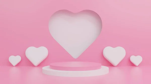 Abstract Scene Bubble Gum Heart Shapes Podium Product Display Romantic — 图库照片