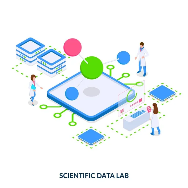 Εργαστήριο Επιστημονικών Δεδομένων Ισομετρική Διανυσματική Απεικόνιση Λευκό Φόντο — Διανυσματικό Αρχείο