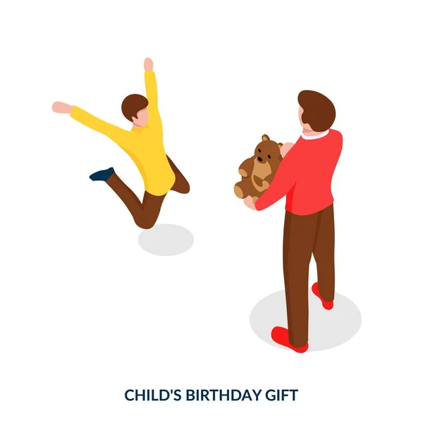 Concept Anniversaire Enfant Enfant Heureux Reçoit Son Cadeau Anniversaire Son — Image vectorielle