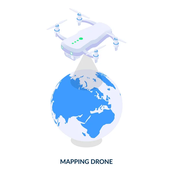 Drone Kaart Brengen Isometrische Vectorillustratie Witte Achtergrond — Stockvector