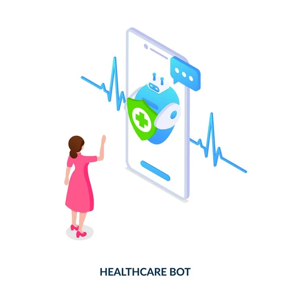 Κινητή Τεχνητή Νοημοσύνη Κορίτσι Μπροστά Από Κινητό Τηλέφωνο Ιατρικό Ρομπότ — Διανυσματικό Αρχείο