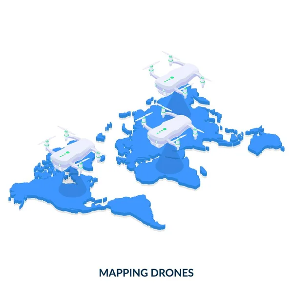 Mapowanie Dronów Drony Eksploracji Geolokalizacji Mapowania Ilustracja Wektora Izometrycznego Białym — Wektor stockowy