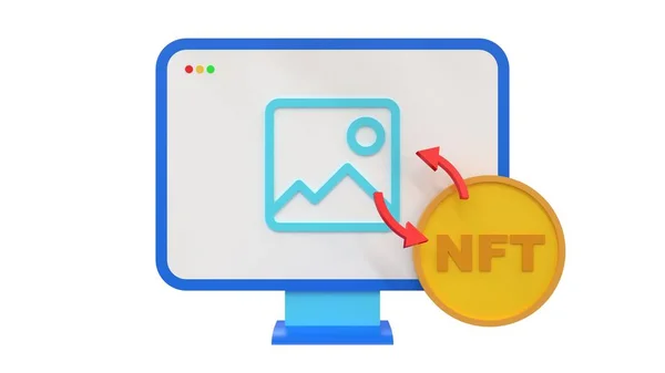 Nft Vonal Ikon Kripto Művészet Számítógépben Render Illusztráció Fehér Háttér — Stock Fotó