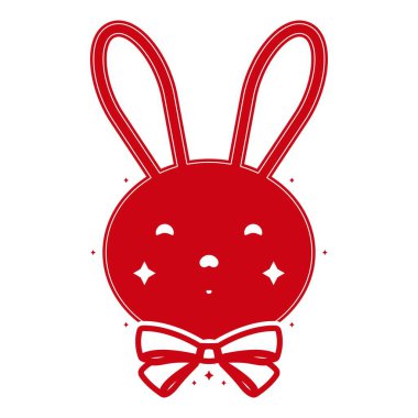 Fiyonklu Paskalya tavşanı kafası. Tasarım şablonu yazdır. Beyaz arkaplanda vektör illüstrasyonu.