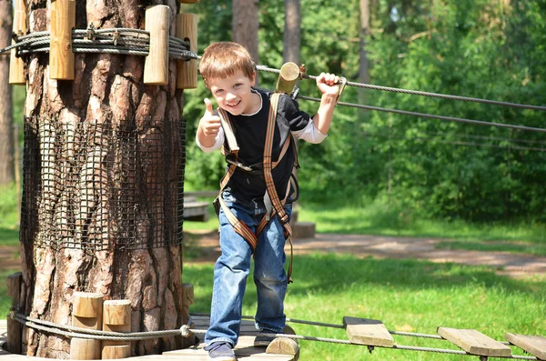 Happy boy in rope park — Stock Photo, Image