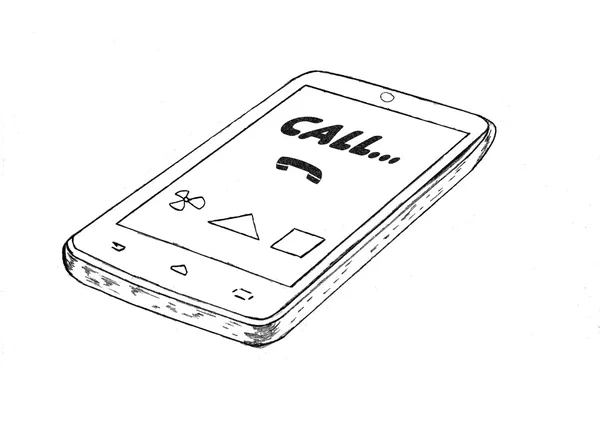 Skica, ležící v rovině smartphone s dotykovou obrazovkou — Stock fotografie