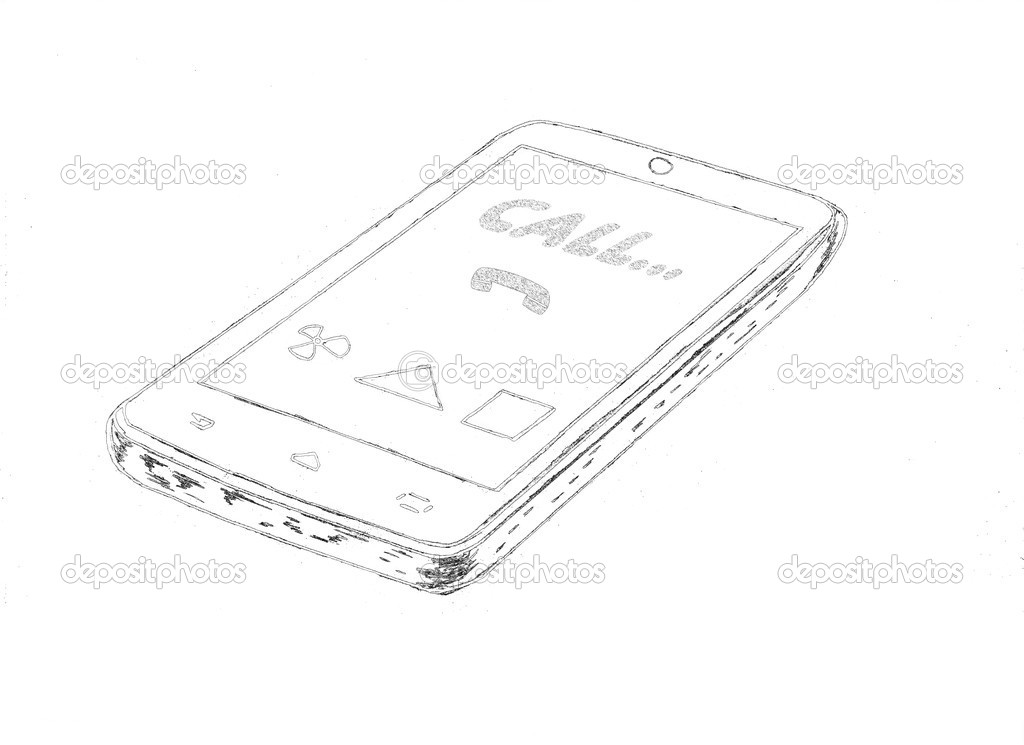 Sketch lying in the plane of the smartphone with a touch screen