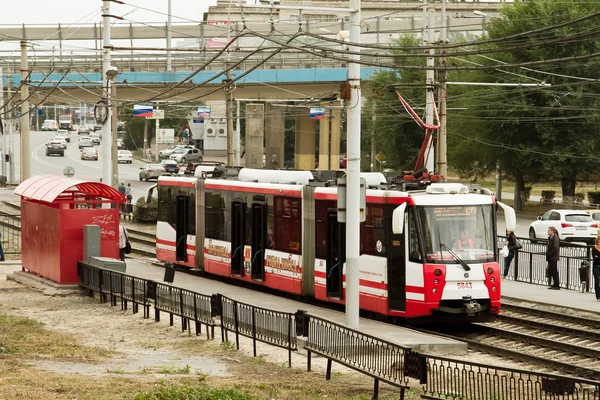 The high-speed tram at the stop "Europa city Mol " . — стоковое фото